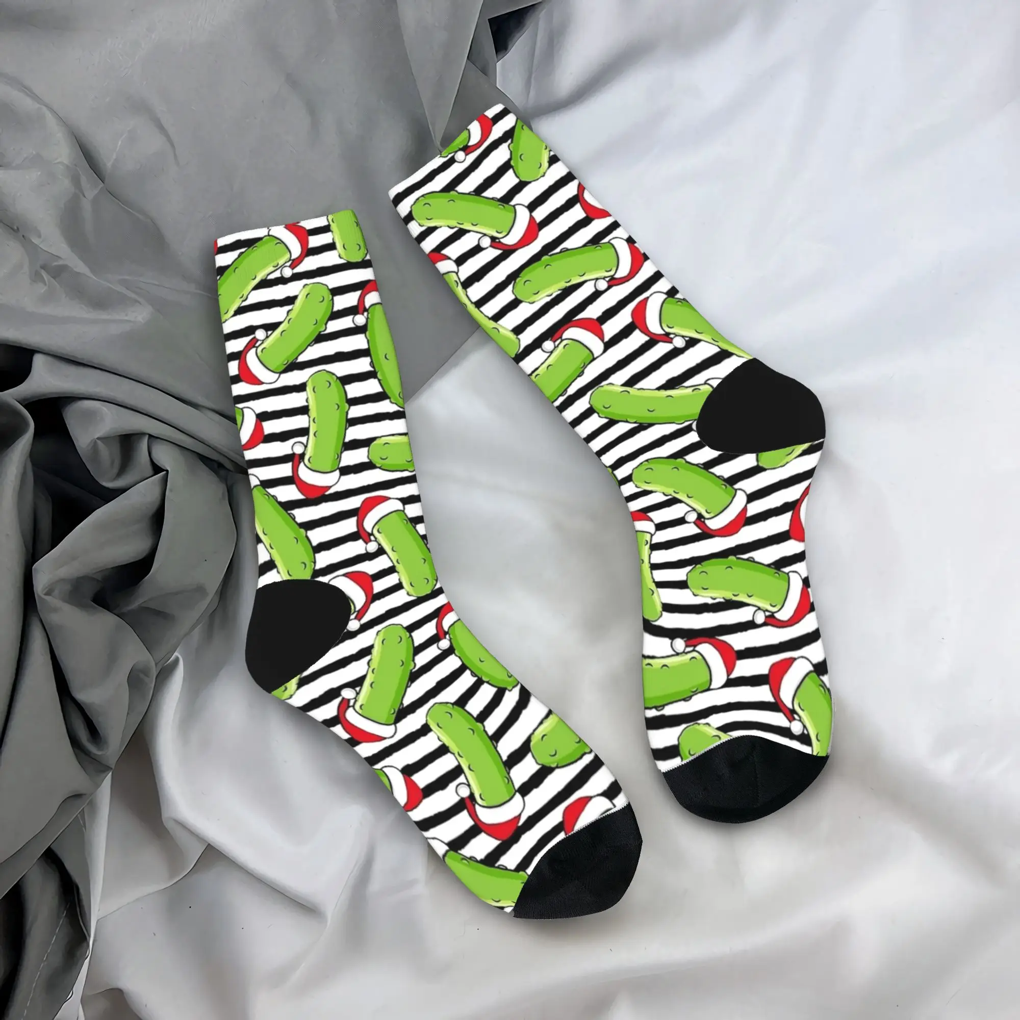 

Christmas Pickles Black Stripe Stockings Men Socks Warm Soft Korean Socks Winter Running Anti-Slip Printed Socks Gift