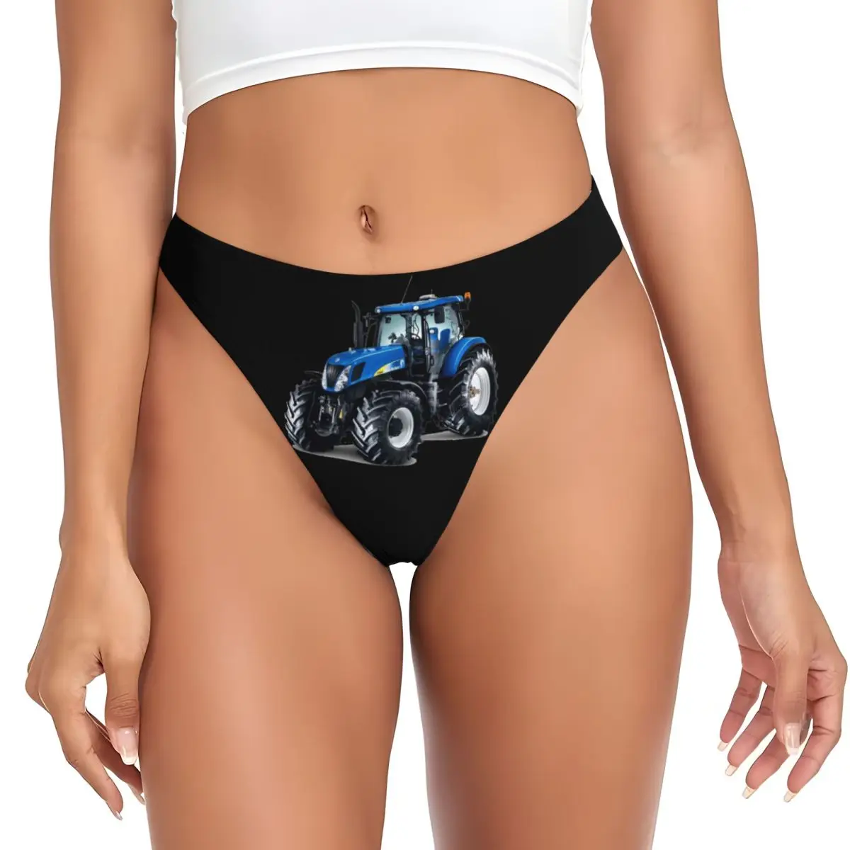 Custom Blue Tractor G-string Thong for Women Comfort Stretch Heavy Machinery Panties Underwear