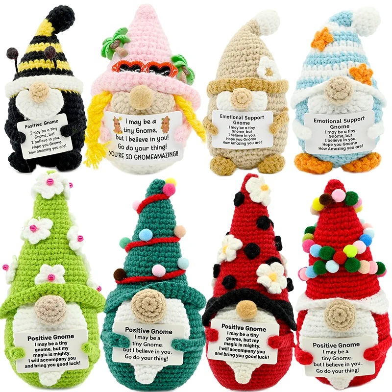 Série Festive : Poupée Gnome de Noël au Crochet, Énergie Positive, Faite Main, avec Carte d'Encouragement, Mini Décoration de Bureau, Cadeau