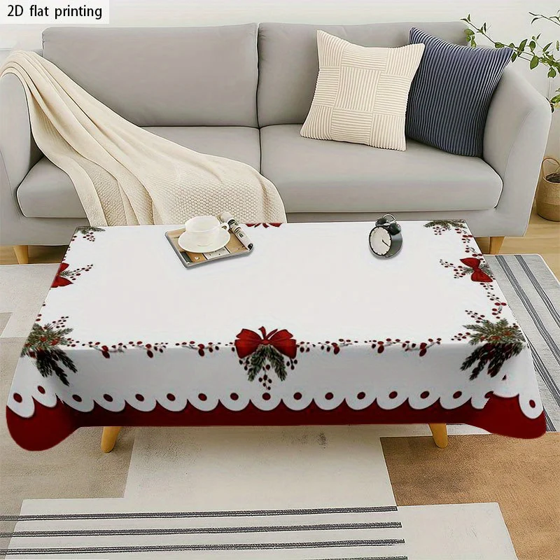 One soft and fashionable two-dimensional tablecloth, decorated with festive red and green floral borders.