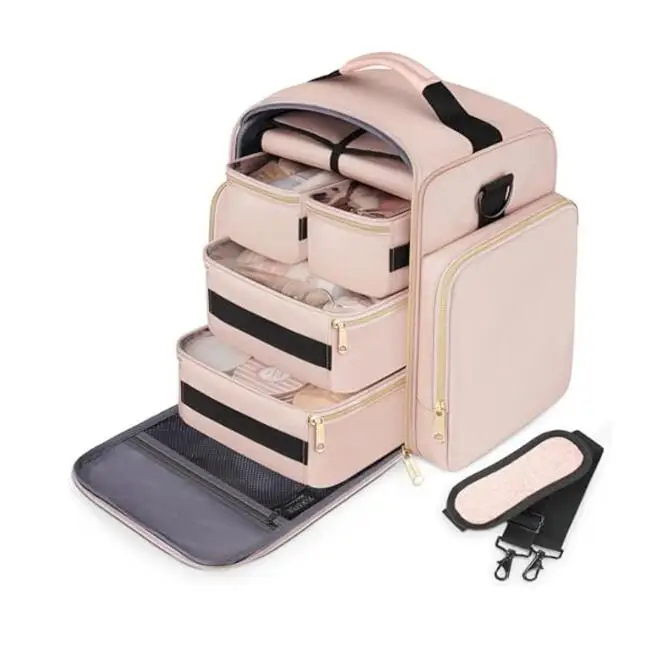 

Женский чемодан для макияжа, дорожная косметичка-органайзер, 4 съемные коробки, 1 органайзер для ювелирных изделий, сумки для хранения, женская косметичка