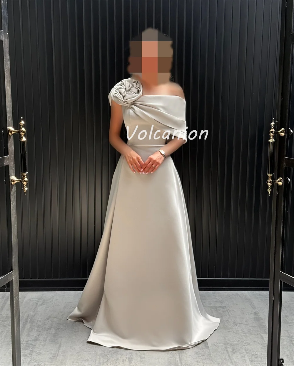 Customized Modern Style Fashion Charmeuse Handmade Flower Draped A-line Off-the-shoulder Long Dresses Bespoke Occasion Dresses