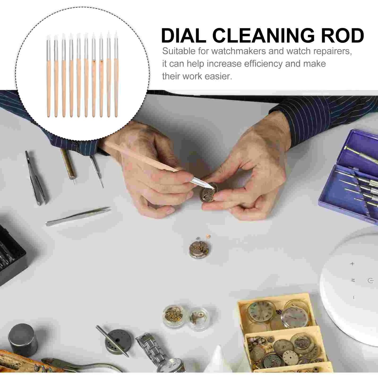 ダイヤルクリーニングスティックウォッチダストペン、ポータブルスイート、家庭用ムーブメントクリーナー、プロのプラスチック部品ブラシ、10個