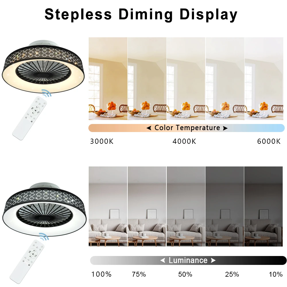 Depuley-Ventilateur de Plafond Invisible avec Lumière LED, Intensité Variable, Température Intermittente, Chambre, Salon, Cuisine, 3 Documents, 47cm