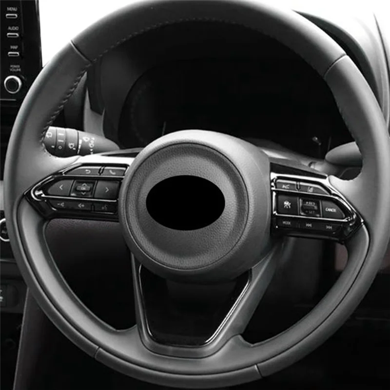 For Toyota AQUA/PRIUS C 2020 2021 Car Glossy Black Car Interior Steering Wheel Cover Trim Moldings Car