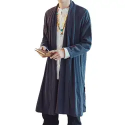 New M-5XL Vintage Men loose casual Coat Plus size Chinese Style Long Cardigan Streetwear Windbreak Jackets Outwear jacket