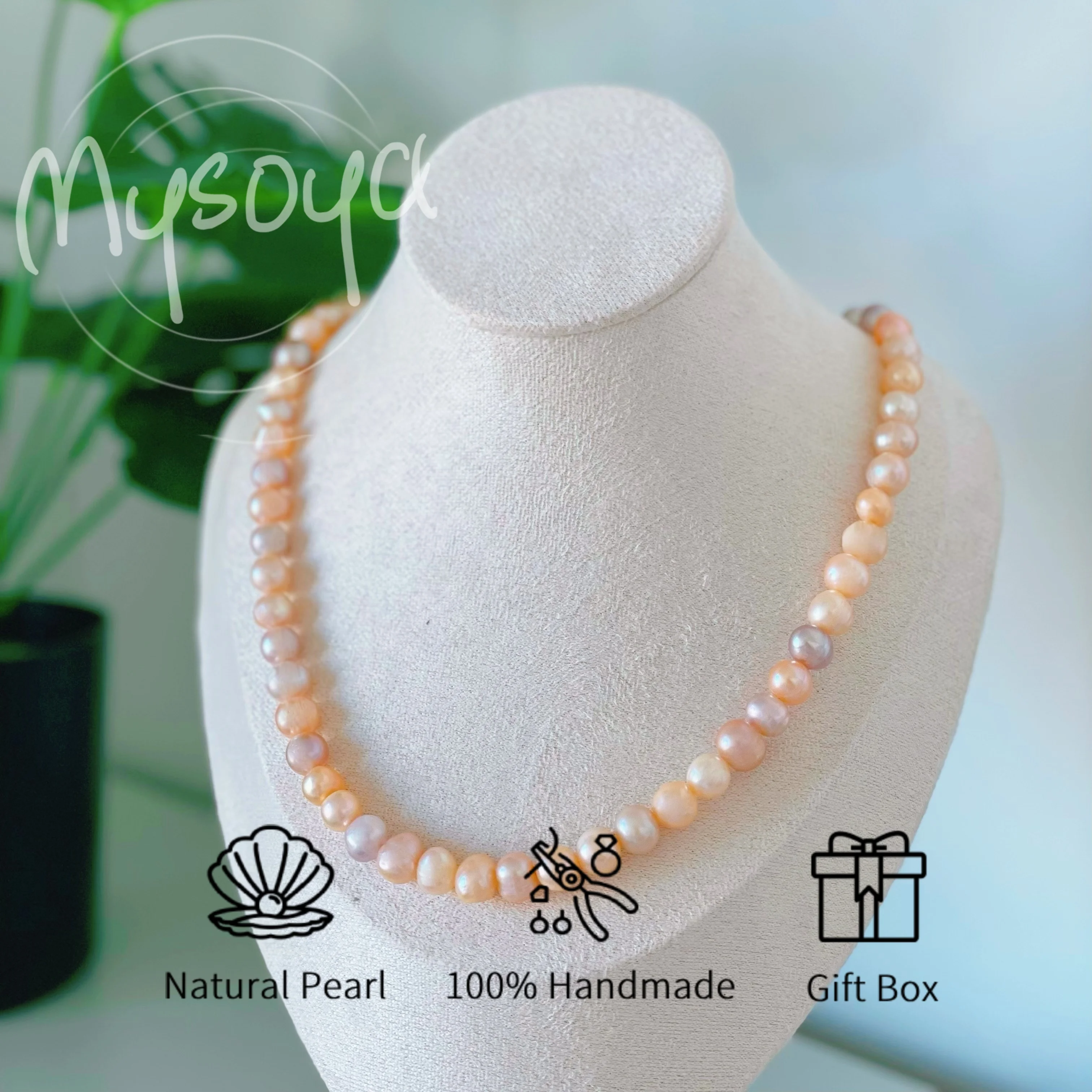 

MYSOYA 8-9mm Pink Purple Freshwater Pearl Collar Necklace Diamond Snake Clasp Unisex Jewelry With Gift Box For Wedding Birthday