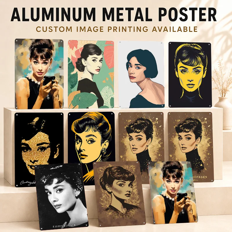 Audrey Hepburn Printed Posters Customized Metal Sign Classic Celebrity Profile Wall Art For Bedroom Study And Screen Enthusiasts