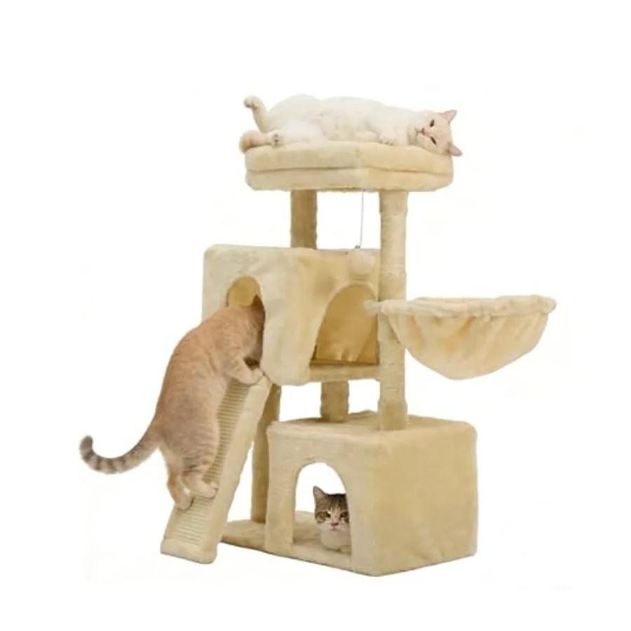 35.8-inch Cat Tree with Double Cat Beds and Hammock Plush Perch Scratcher with Comfort Sleep Platform and Toy Ball for Indoor C