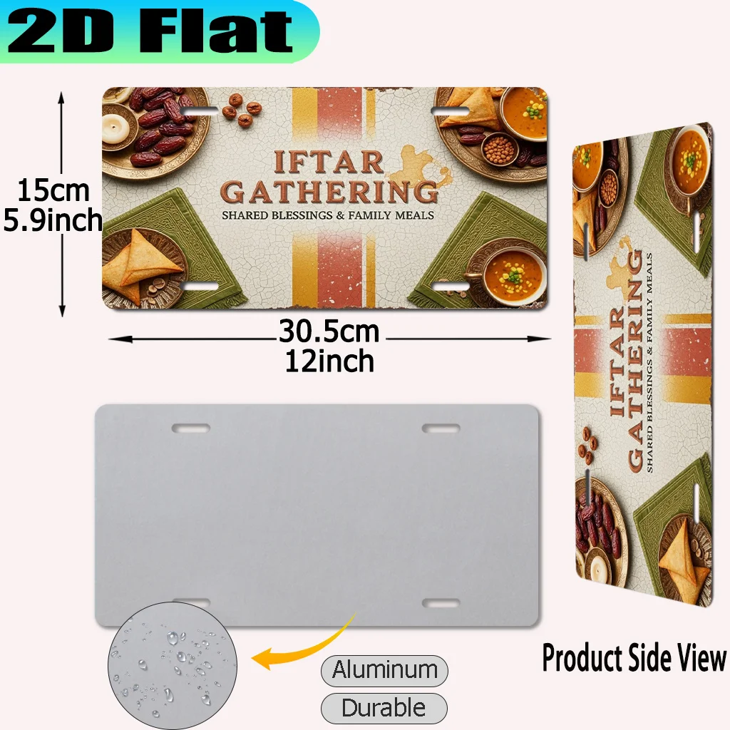 2D Flat, [2D Flat] 1pc, Iftar Gathering Shared Blessings & Family Meals Vintage Aluminum Sign (30.48 X 15.24cm), for Decorative