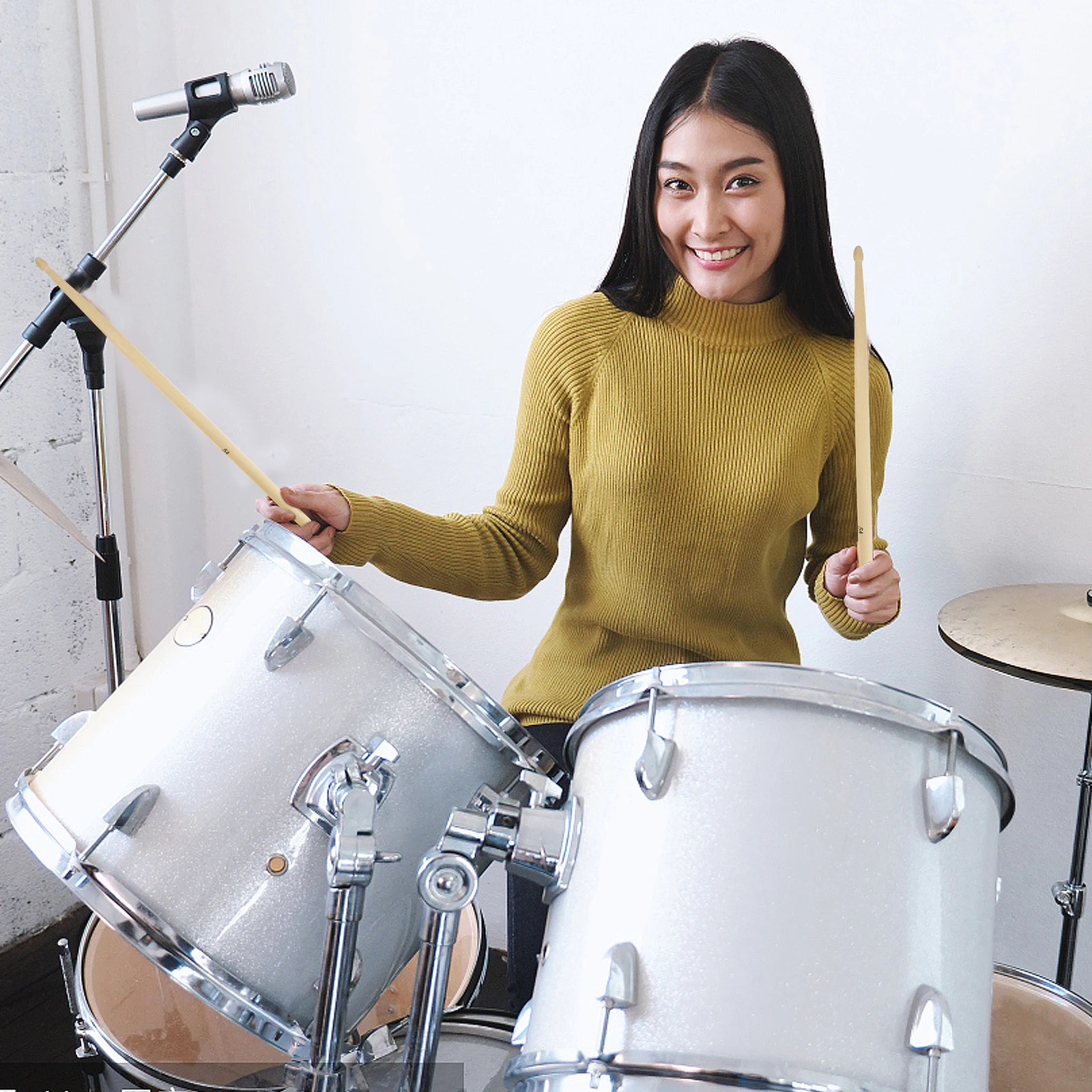 

5A Maple Wood Drumsticks Lightweight Compact for Adults Kids Percussion Practice Musical Instruments Accessories Set