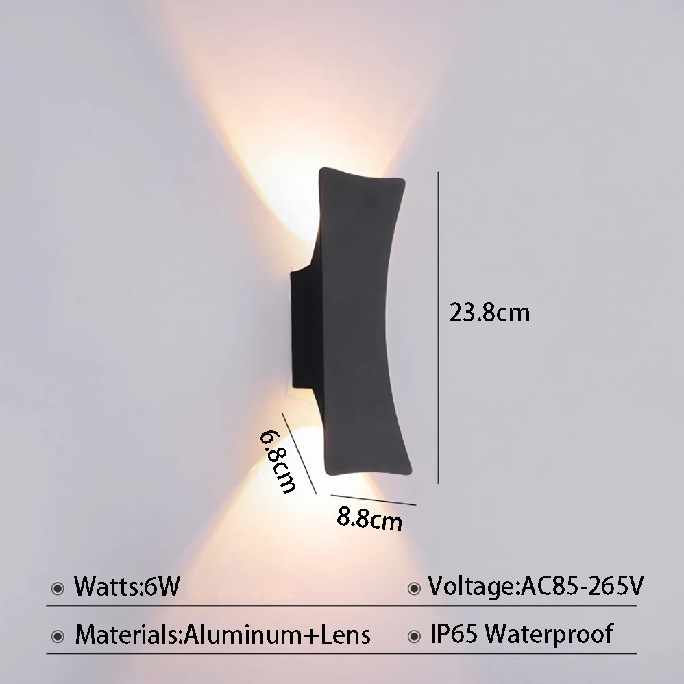 AC85-265V 6W светодиодный настенная лампа для помещений и улицы IP65, водонепроницаемые современные минималистичные стильные лампы, алюминиевые фонари для крыльца и сада