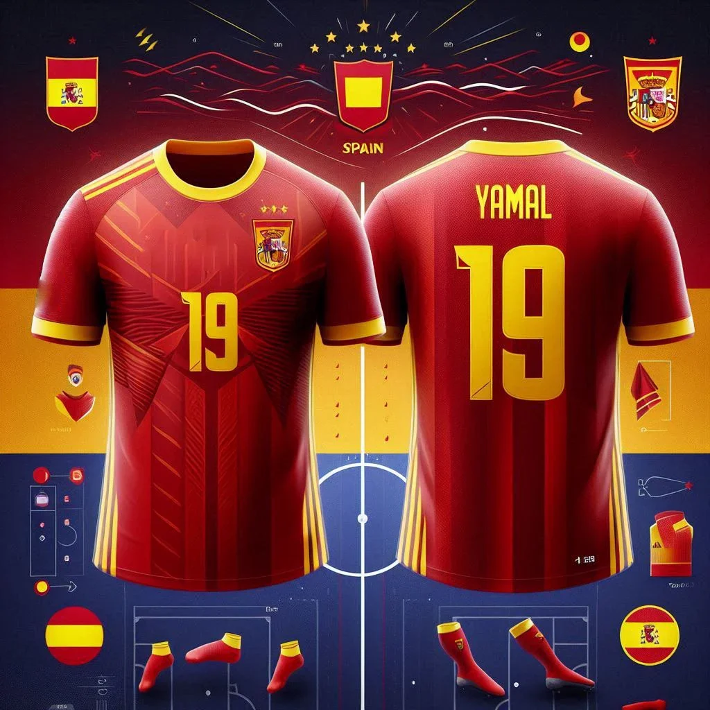 2024 Spain Jersey Yamal Football Training Jersey 3D Printing Quick Drying Team Large Size Children's Boy's Clothing Top Shirts