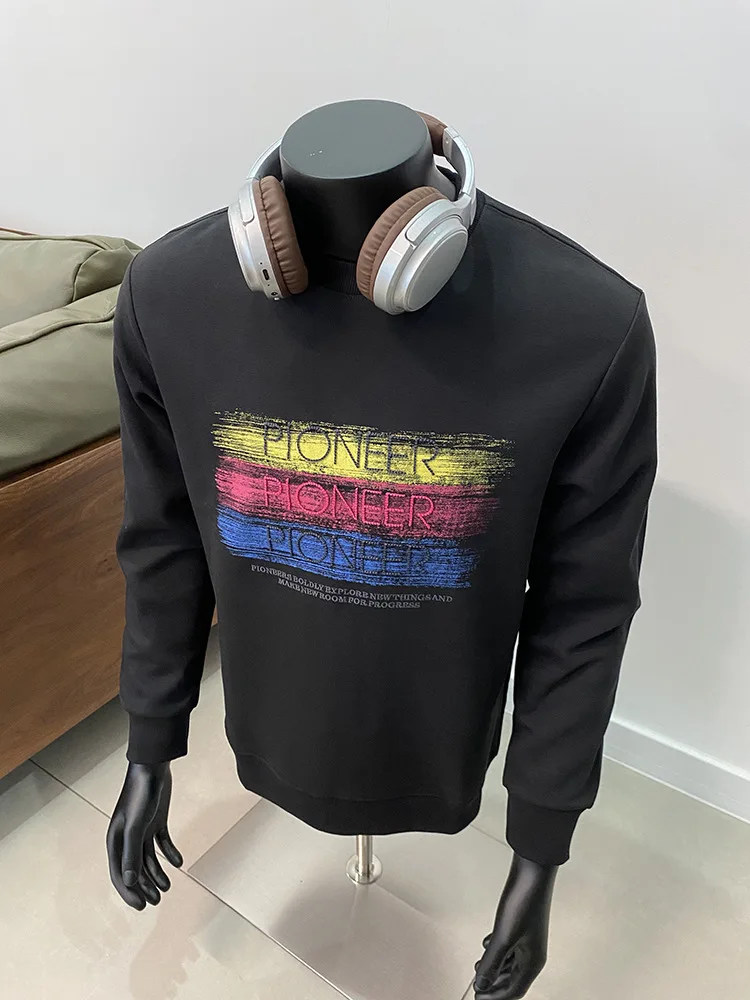 

Осень 2025 года, мужская трендовая толстовка с вышитым принтом, пуловер с круглым вырезом, свободный повседневный универсальный топ с длинными рукавами для мужчин