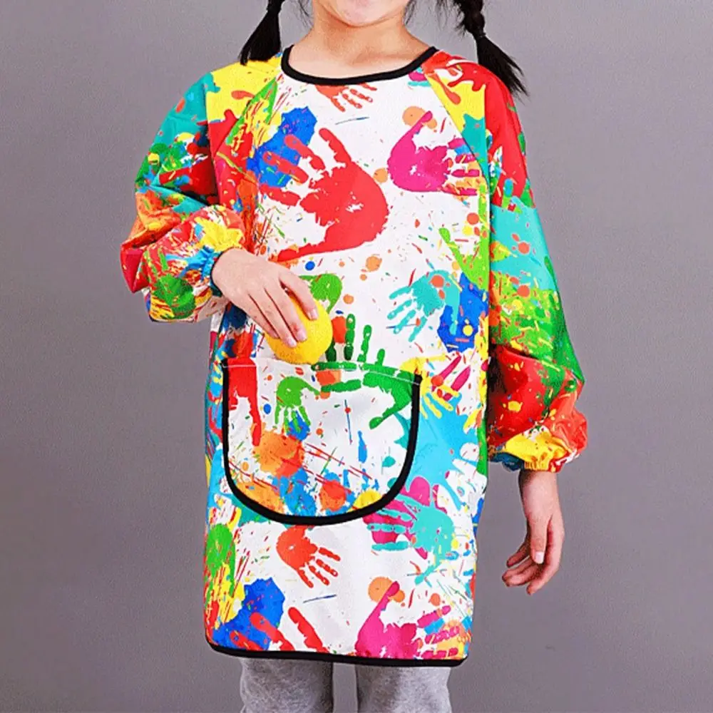 Children\'s Painting Waterproof Long Sleeved Cover Kindergarten Art Painting Reverse Dressing Baby Eating Bib Kids Apron