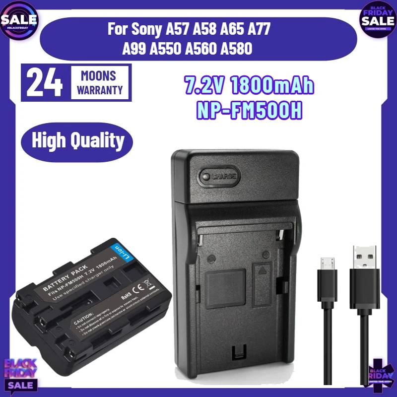 SWZY 7.2V 1800mAh NP-FM500H NPFM500H Camera Battery + USB Charger for Sony A57 A58 A65 A77 A99 A550 A560 A580