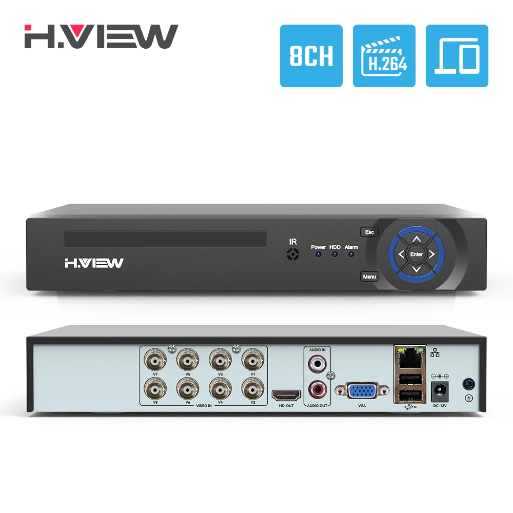 H.VIEW CCTV DVR 8ch H.264 AHD DVR NVR 8ch Digital Video Recorder for CCTV 1080P HD Video Output Support Analog AHD IP Camera