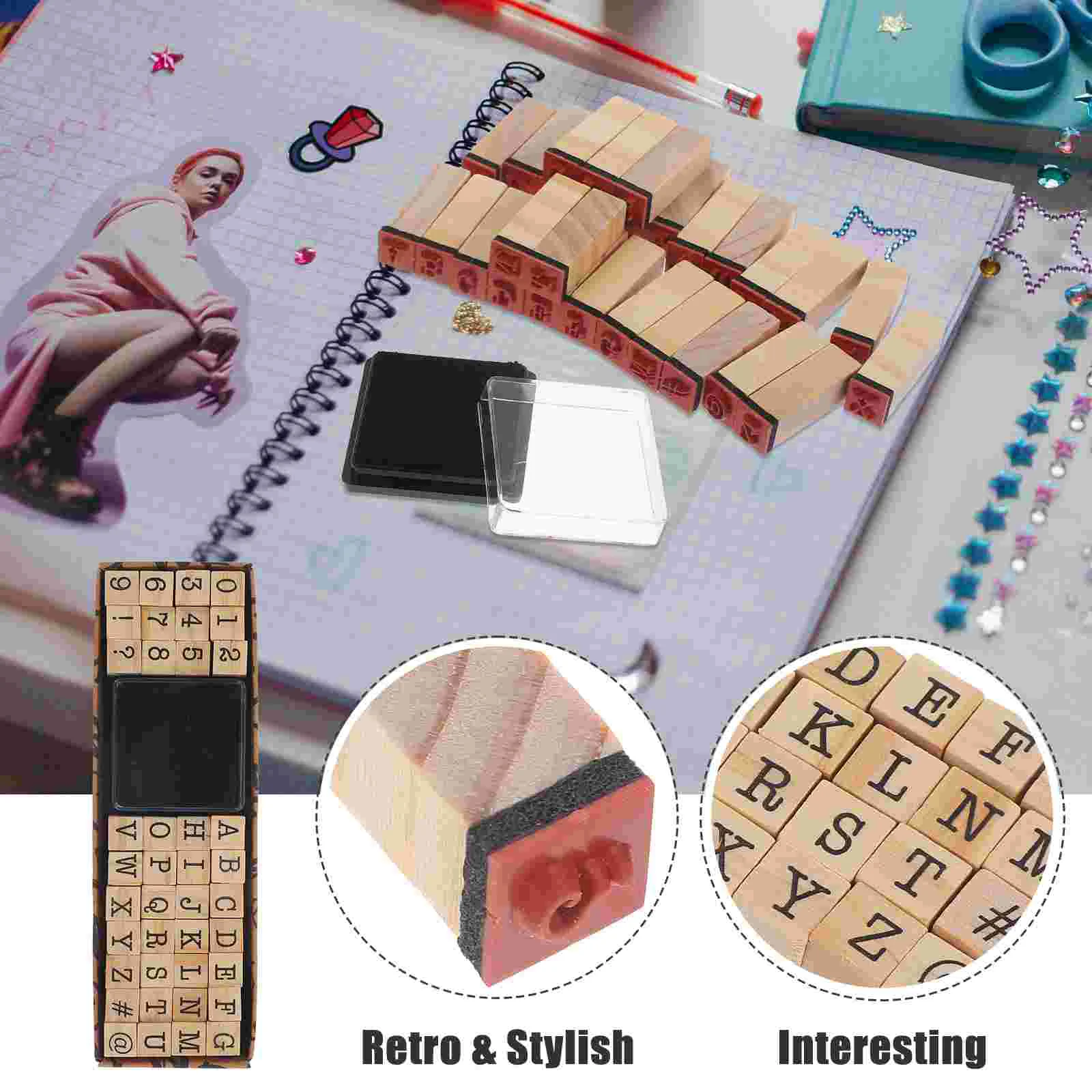 40 Pcs Scrapbook Set Alphanumeric Stamp 320X100X100CM Wooden Letter Stamps for Letters