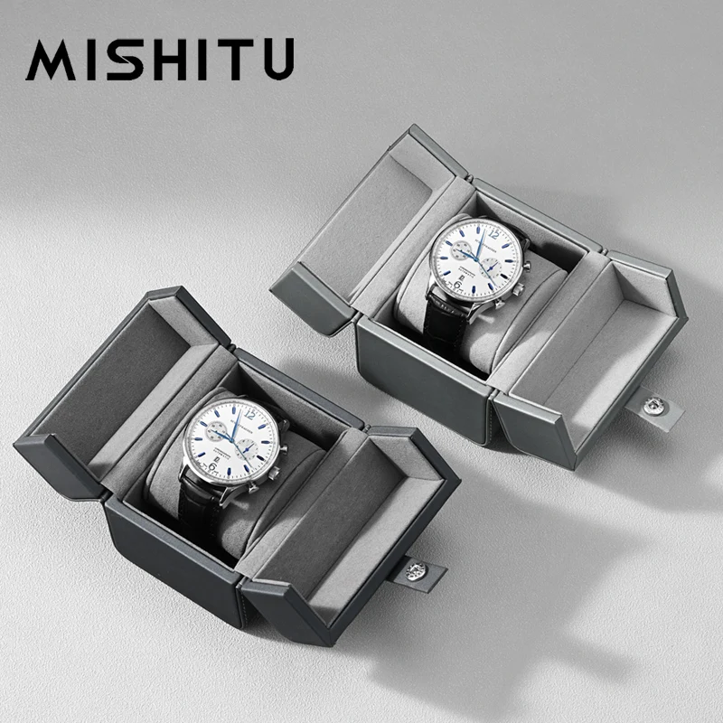 MISHITU Leather Watch Gift Box Single Watch Organizer Watch Display Box Double Opening and Closing Design Watch Case Storage Box