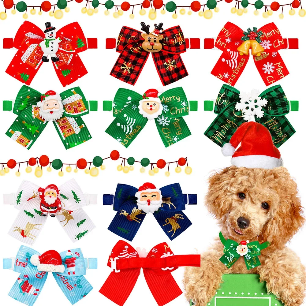 20PCS Pet Dog Handmake Bowtie Christmas Style Bow Tie for Small&medium Dogs Bowties Collar for Dog Pets Dog Grooming Accessories