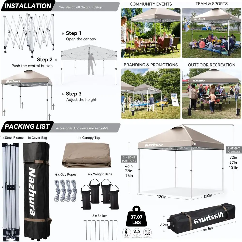 10' X 10' Up Tent With Sand Weight Bag, Awing Or Patio, Reestanding Sun Shelter…