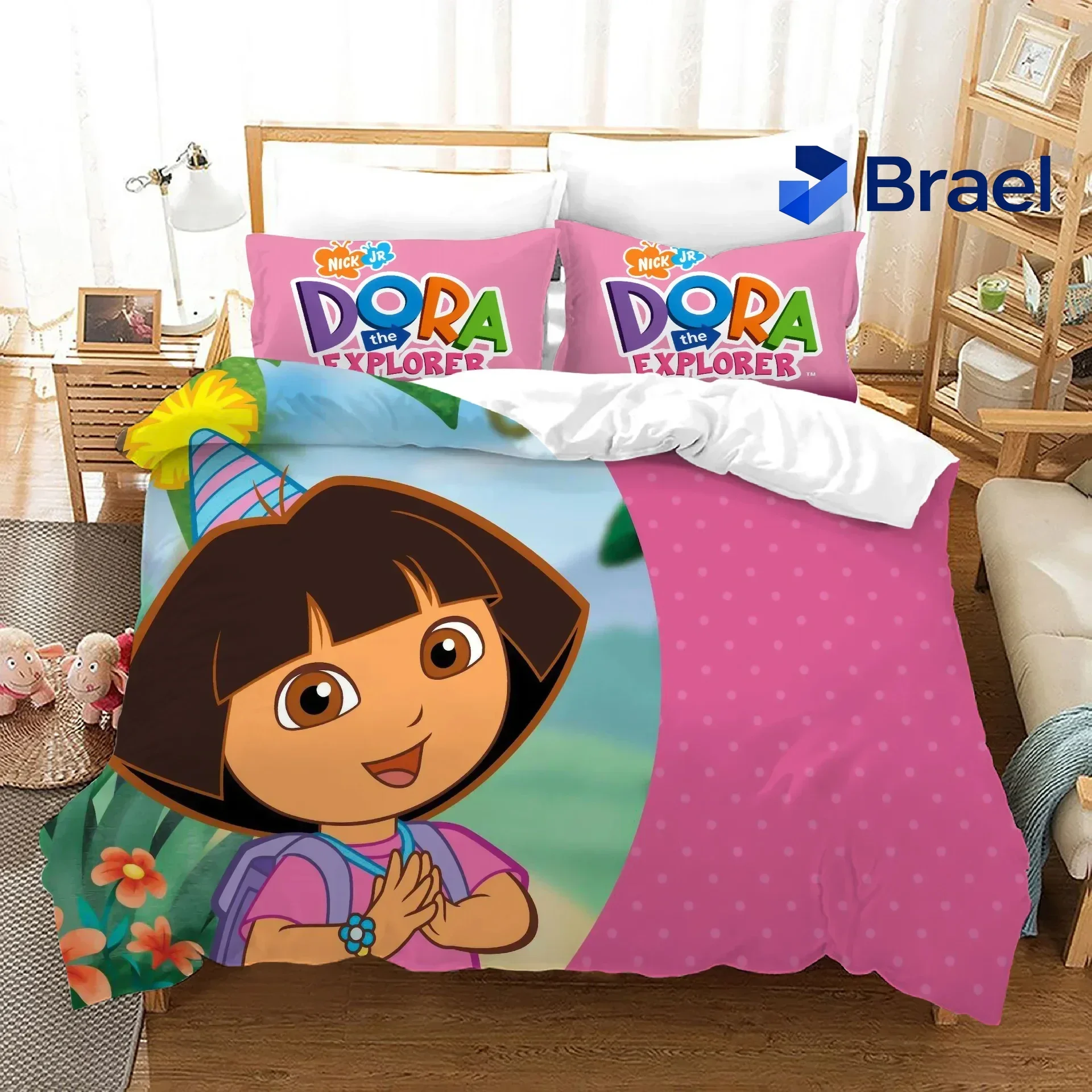 Exquisite Explorer Cartoon D-dora Bedding Set,Duvet Cover Comforter Bed Set Quilt Cover Pillowcase,King Queen Twin Size Boys Gir