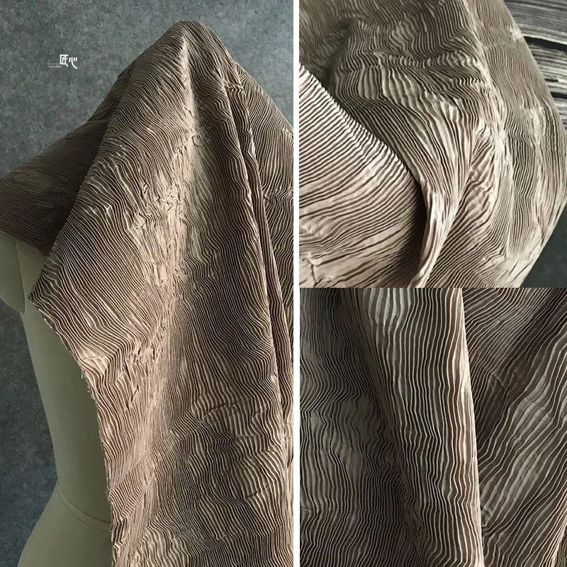 Pleated Fabric Camel Crisp Composite Creative Art Designer Apparel Sewing Fabric Wholesale Cloth Meters Diy Polyester Material