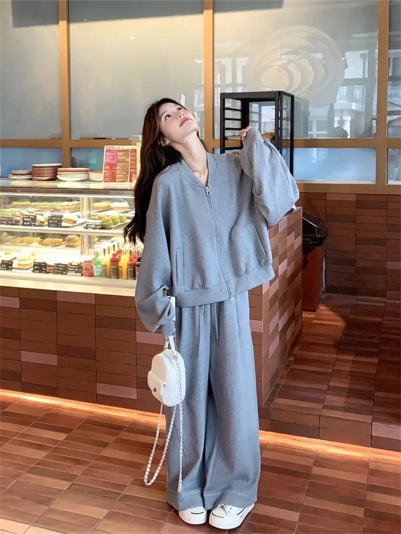 Korean Style Chic Casual Suit Women 2024 Winter New Loose and Versatile Hoodie Two-piece Set Age Reducing Solid Color Commuting