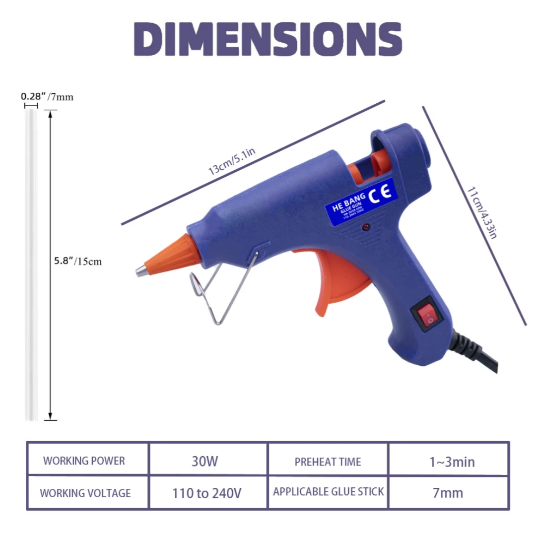 20W Mini Blue Hot Melt Glue Gun Kit with 30pcs Stick for Crafts