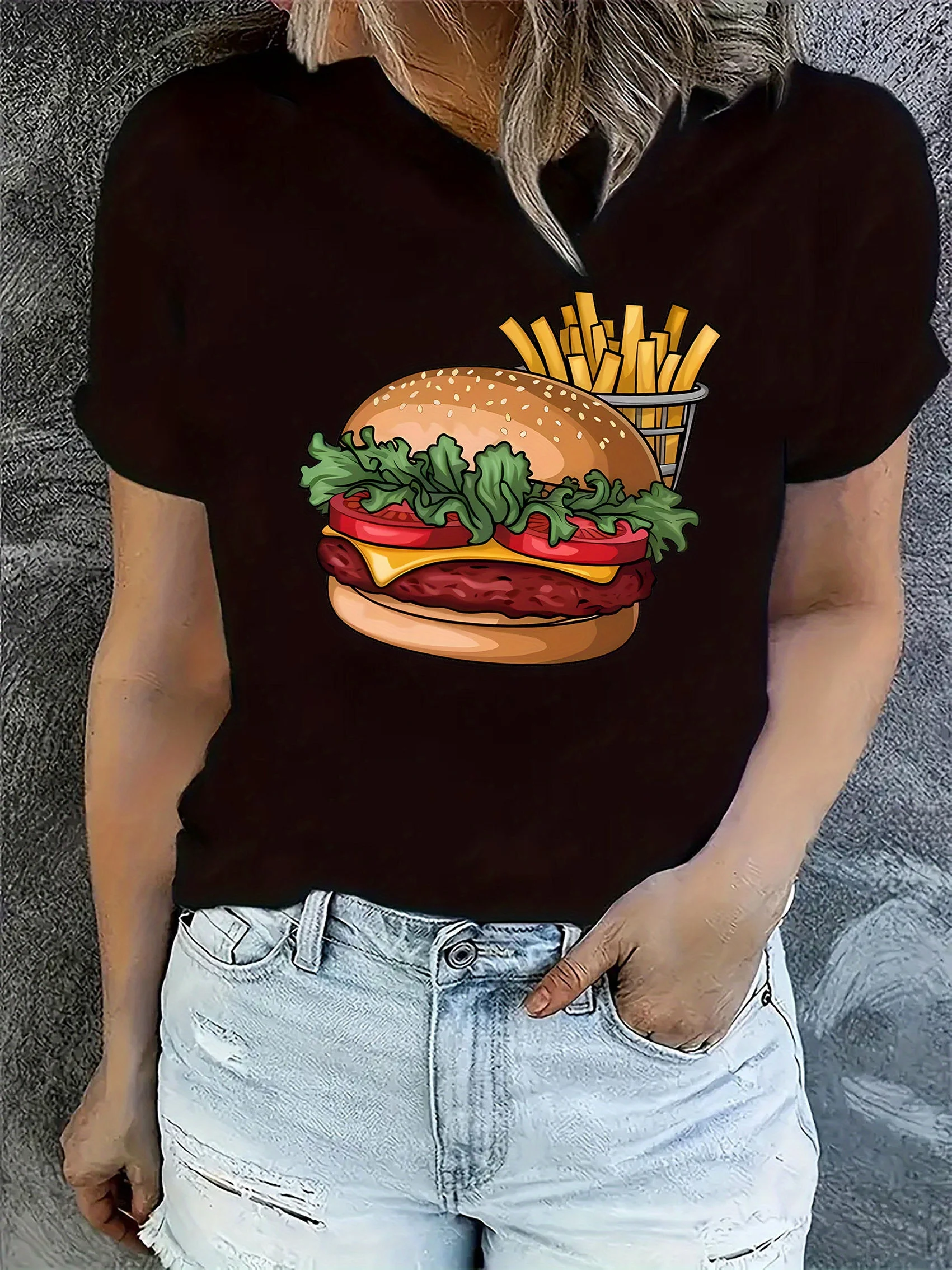 

Burger Fries Graphic Printing Summer Autumn Winter Cotton Men's and Women's T-shirts Short Sleeves Luxury Outdoor Sports Brand