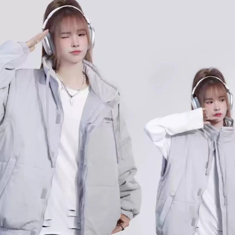 Women Winter New Fashion Casual Couple Loose Coat Outdoor Patchwork Tops Hooded Jacket Student Cotton Jacket Winter Coat