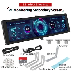IPS TYPEC Secundária Screen Case, CPU GPU RAM Monitoramento Do Computador, Chassis Display USB, Inteligente AIDA Livre, 8.8 