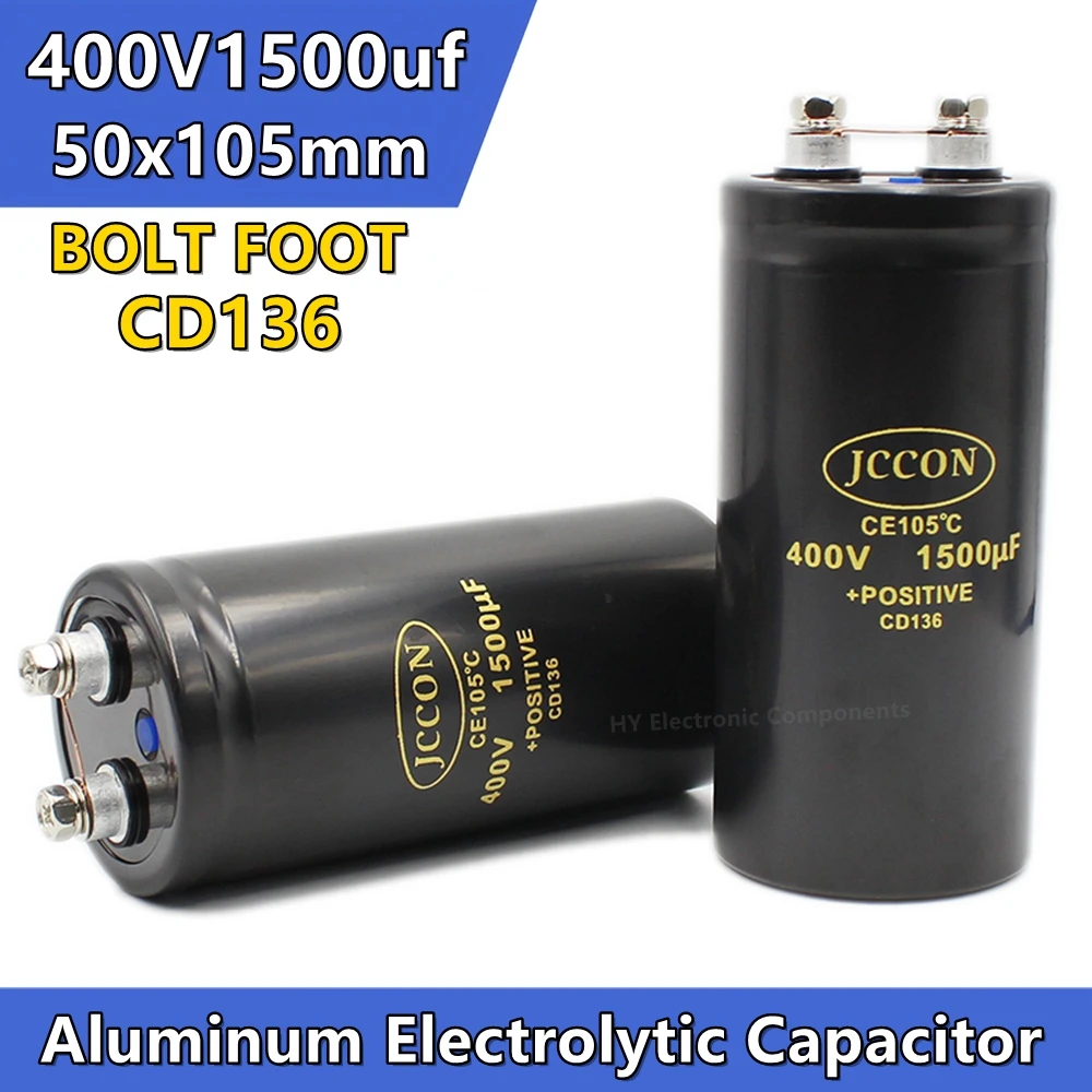 JCCON 400V1500UF 50x105mm MFD Aluminum Bolt screw Audio Filtering Electrolytic Capacitor 105 ℃ CD136 Inverter Elevator Capacitor