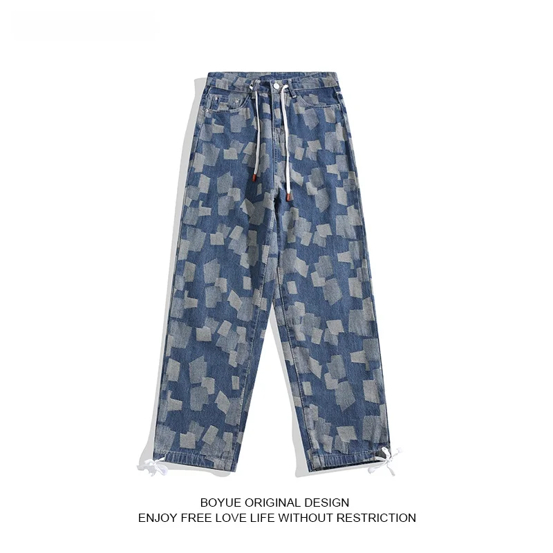 

Модные джинсы Boyue в клетку с цветными вставками, в стиле американского стритстайла, свободного кроя, облегающие, с широкими штанинами, повседневная одежда для подростков