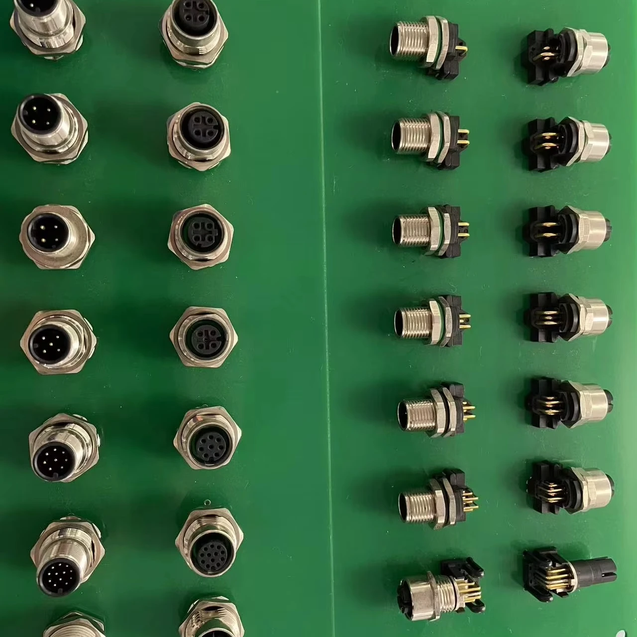 M12 a D Y X Code Waterproof IP68 Panel Horizontal Connector, Front Side Fastening, PCB Contacts, with 90° PCB Contacts