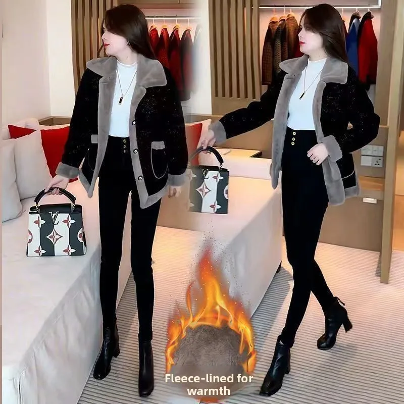 

Fashionable Thickened Fleece Women's Short Coat Mommy Style Winter New Arrival Luxury Lightened Age Cotton Jacket