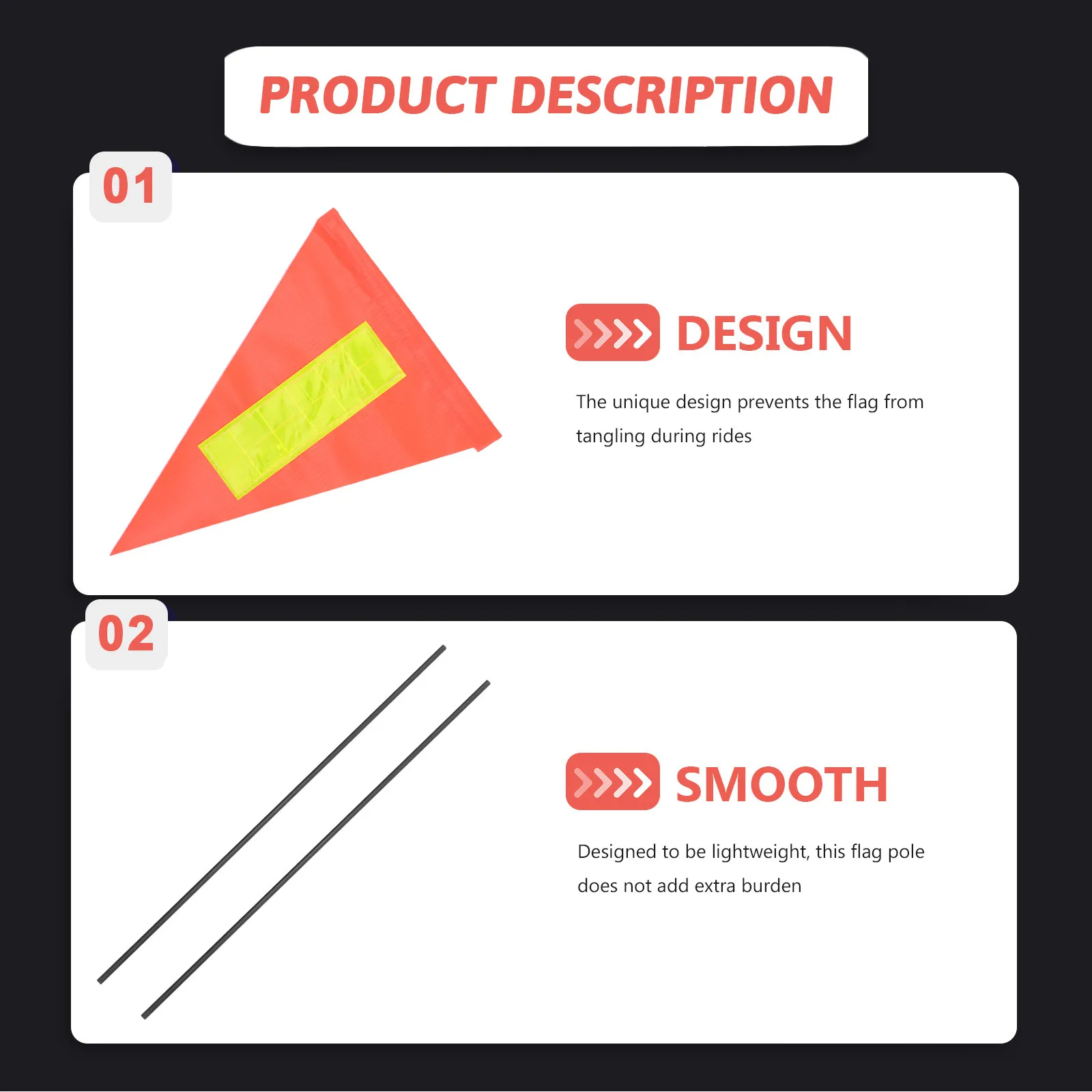 1Set Triangle Safety Flag with Tough Fiberglass Pole Tear-Resistant Reflective Cycling Warning Flag for Group