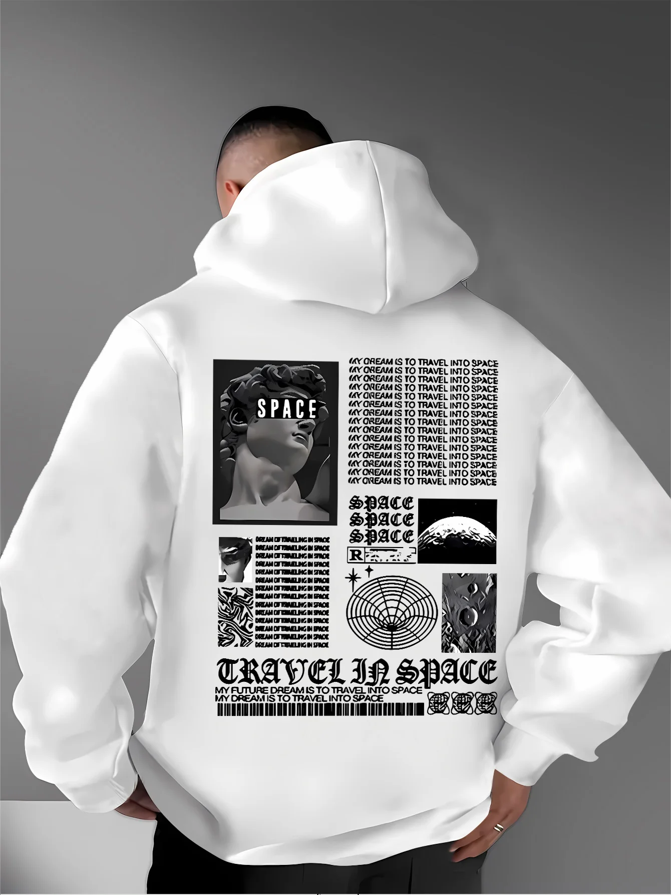 Gesso Wind Simple Print Men Hooded Sweatshirt Autumn and Winter Daily Outdoor Sports All Build Fitness Leisure Warm Street Style