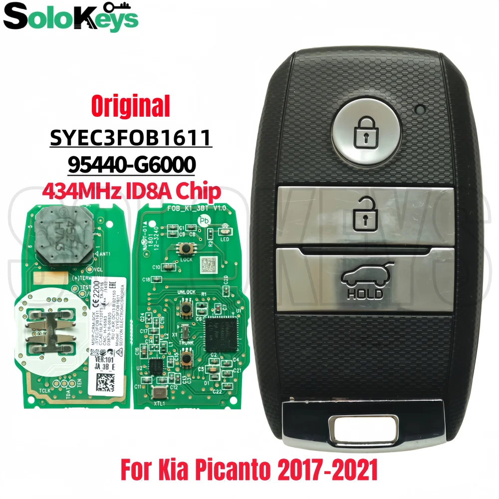 SOLOKEYS 95440-G6000 SYEC3FOB1611 For Kia Picanto 2017-2021 Original Smart Remote Control Key 434MHz ID8AChip