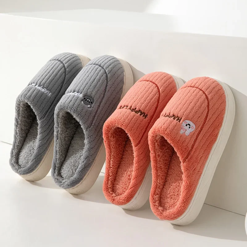 Women Winter Warm Cotton Slippers Furry Plush Slides Round Toe Flats Soft Sole Non Slip Home Bedroom Floor Slippers Ladies Shoes