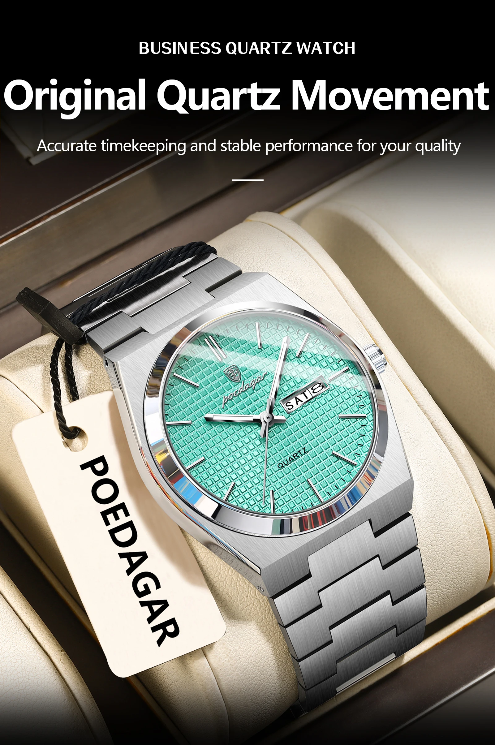 POEDAGAR Top Business Mann Uhr Leuchtende Wasserdichte Edelstahl Männer Armbanduhr Datum Woche Quarz Mode Lässig männer Uhren – Detail 6