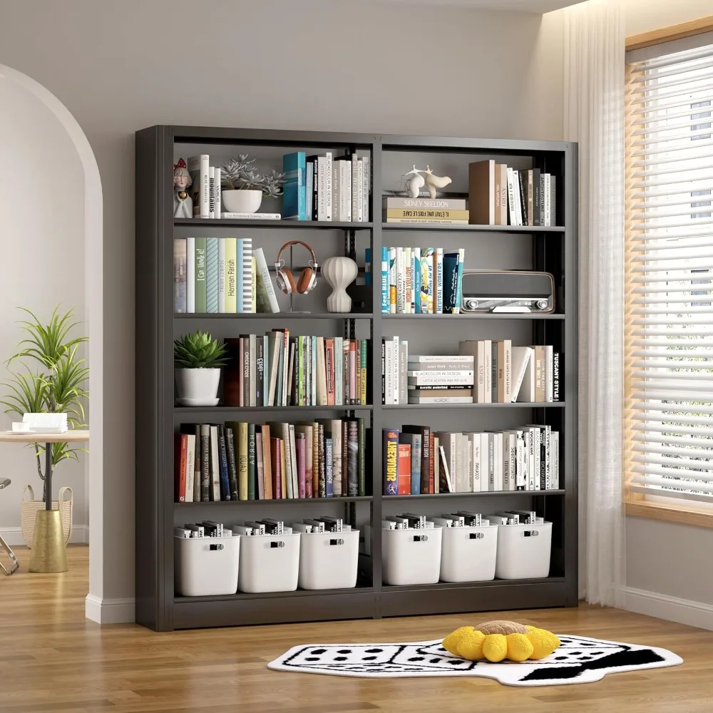 5-Tier Bookcase with Adjustable Storage Shelves, Freestanding Bookcases and Bookshelves, Wide Bookshelf for Living Room