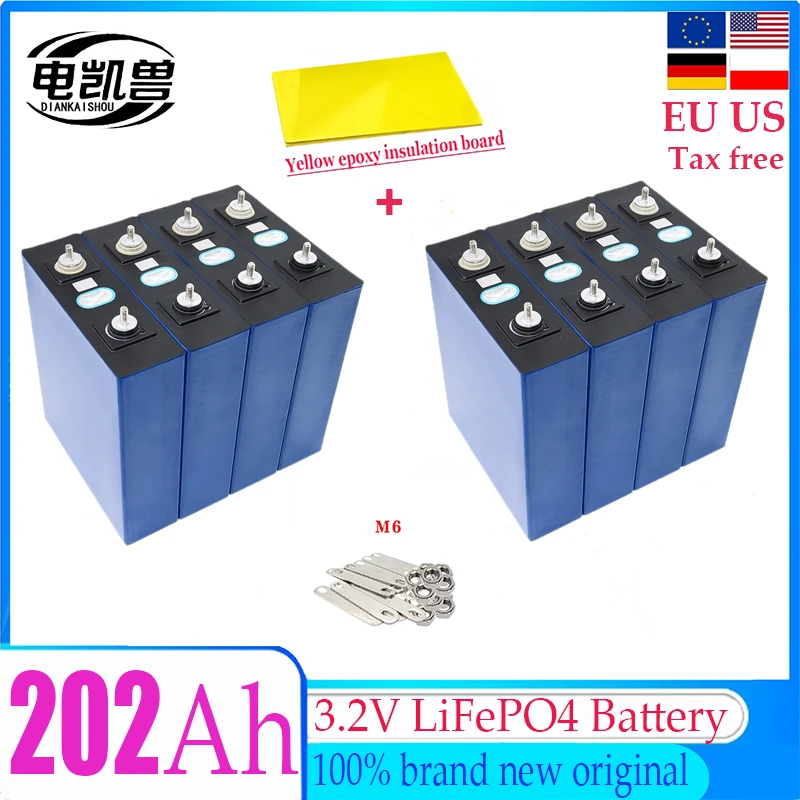 3,2V 202Ah LiFePO4 Battery DIY12V 24V 48V Rechargeable Batteries Lithium Iron Phosphate Cell For RV Golf Carts Boats Vans Camper