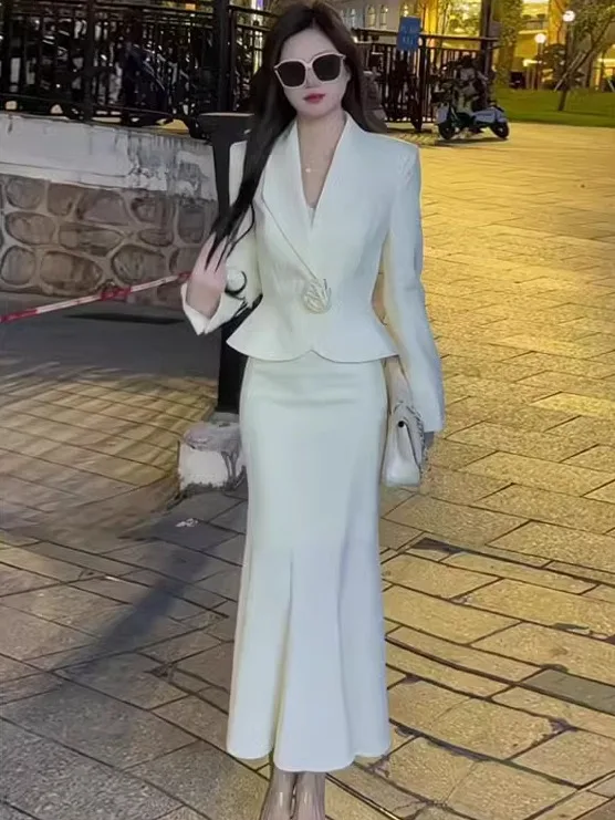 

Комплект фрак Ele ort High Faion, весна 2025 г., V-Ne Long Sve, женственная верхняя одежда на пуговицах и юбка с хвостом Fi