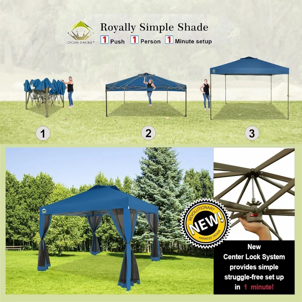 10x10 Pop up Canopy Tent, Pop Up Gazebo with Netting, 4 Ropes, 8 Stakes, 4 Weight Bags, Wheeled Storage Bag