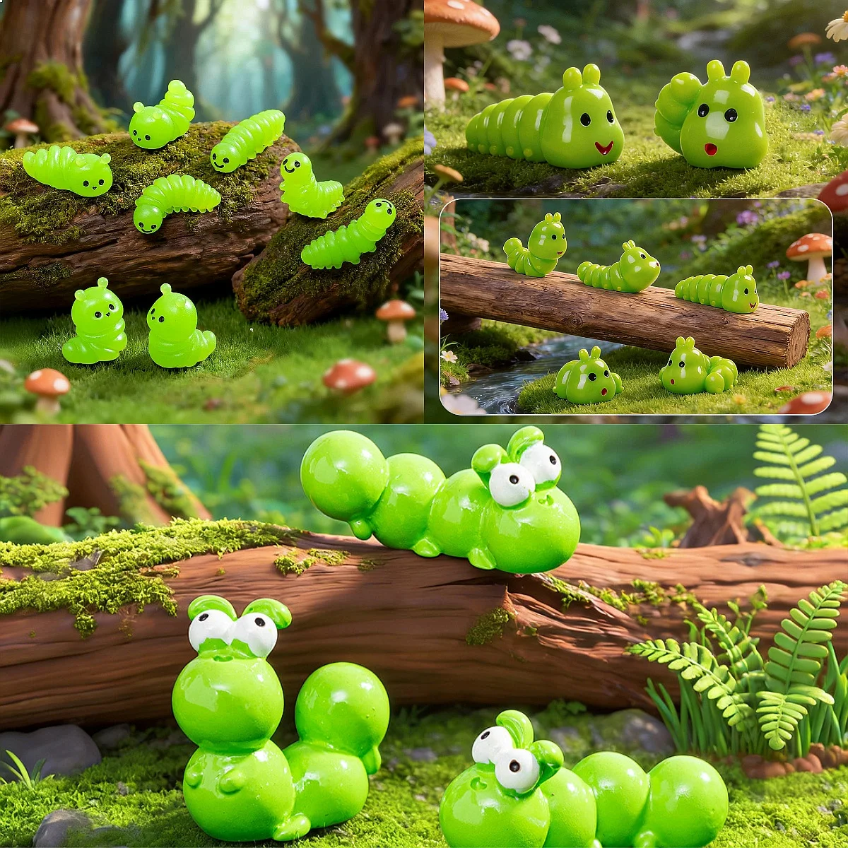 100pcs Wholesale Cute Chubby Caterpillar Fairy Garden Miniature Landscape Decor Dollhouse Accessories