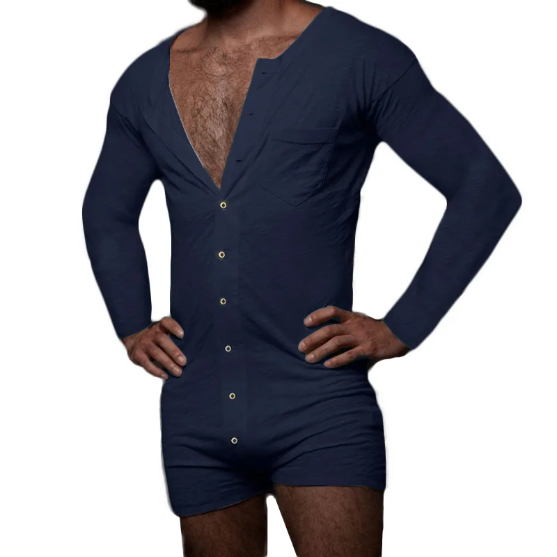 2026 New Solid Color Long Sleeve Jumpsuit Pajamas, Thin Breathable Tight Fit Simple Loungewear Casual Home Onesie