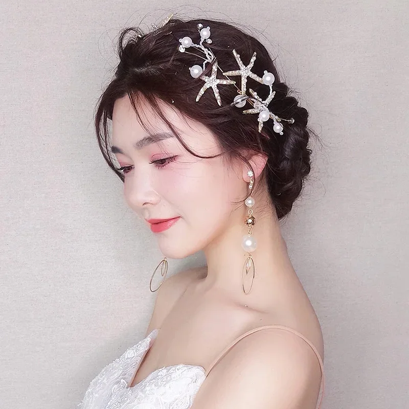 Fashion Imitation Pearl Starfish Headband Korean Wedding Bridesmaids Headdress Accessories Women\'s Headwear