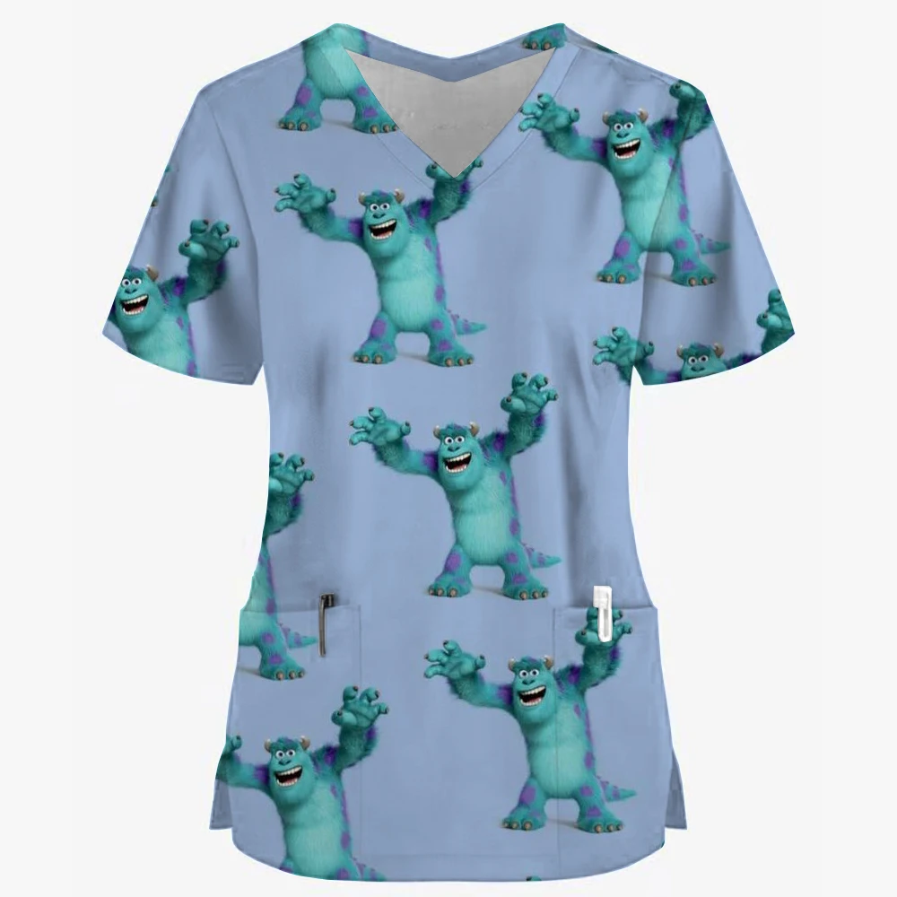 Surgical Uniforms Woman Disney Toy Story print Surgical Uniforms V-Neck Short Sleeve Patch Pocket Women's Scrub Medical Clothes