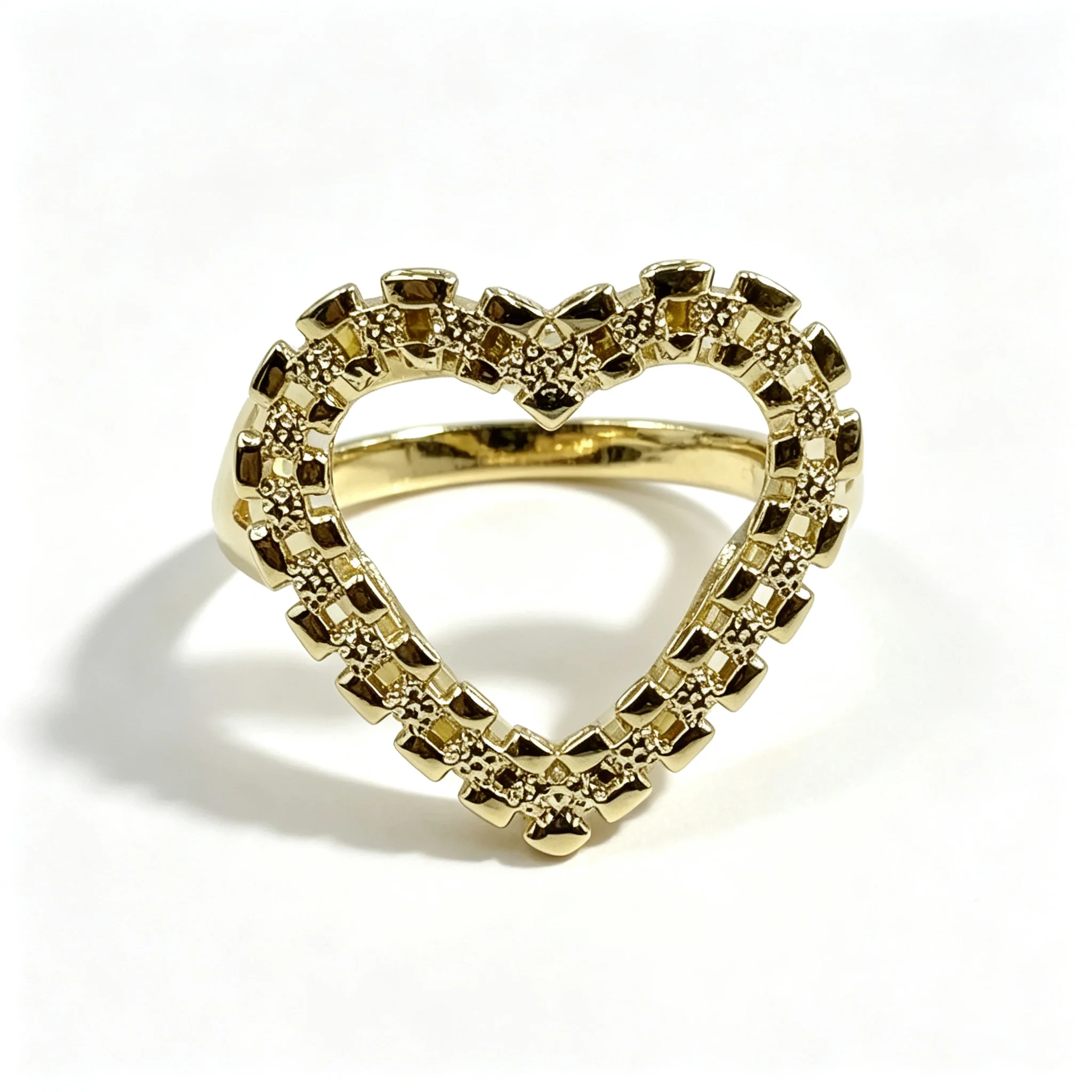 Rough Textured Nugget Rings Chain Design Heart Shape Band For Women Hip Hop Punk Rock USA Street Singer Culture 14k Gold Plated